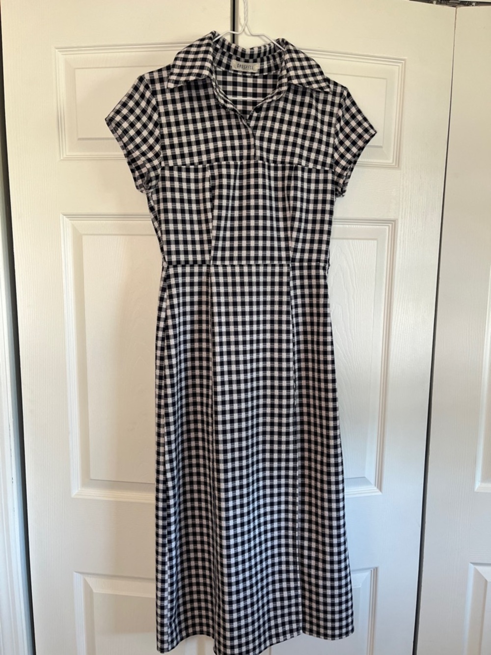 Ghospell Light Squares Black White Gingham Collared Midi Dress